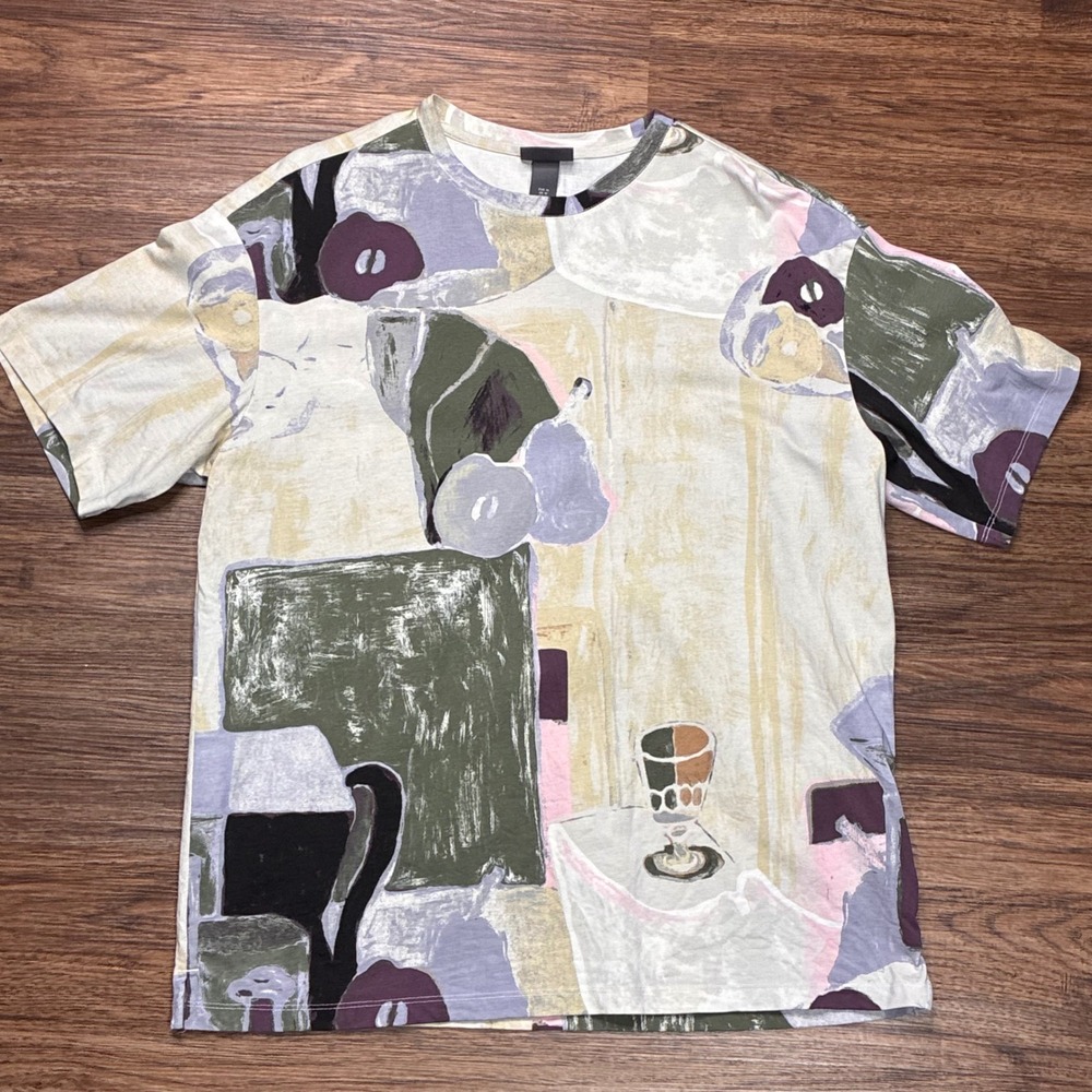 H&M Relaxed Fit Abstract Art All Over Print T-Shirt Men's M Pastel Graphic